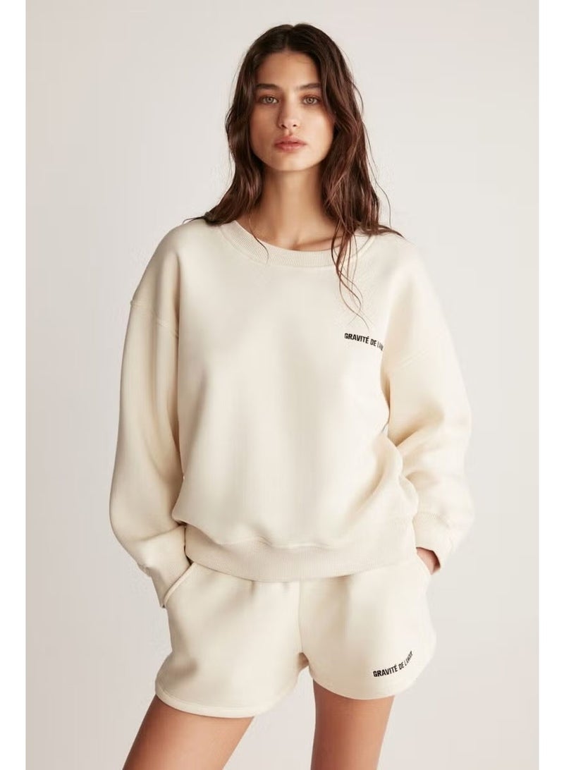 GRIMELANGE Jennifer Women's Crew Neck Printed Detail Vanilla Sweatshirt - Image 4